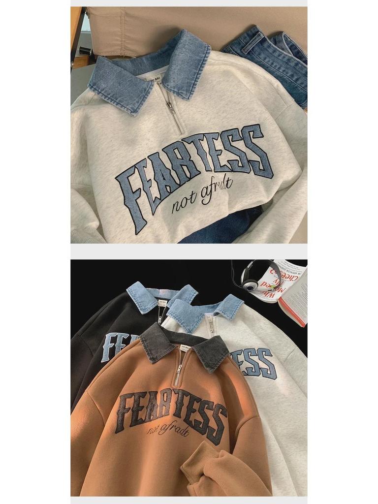 Men's Oversized Half-Zip Polo Collar Sweatshirt - Heavyweight, Hoodless, Autumn/Winter Jacket