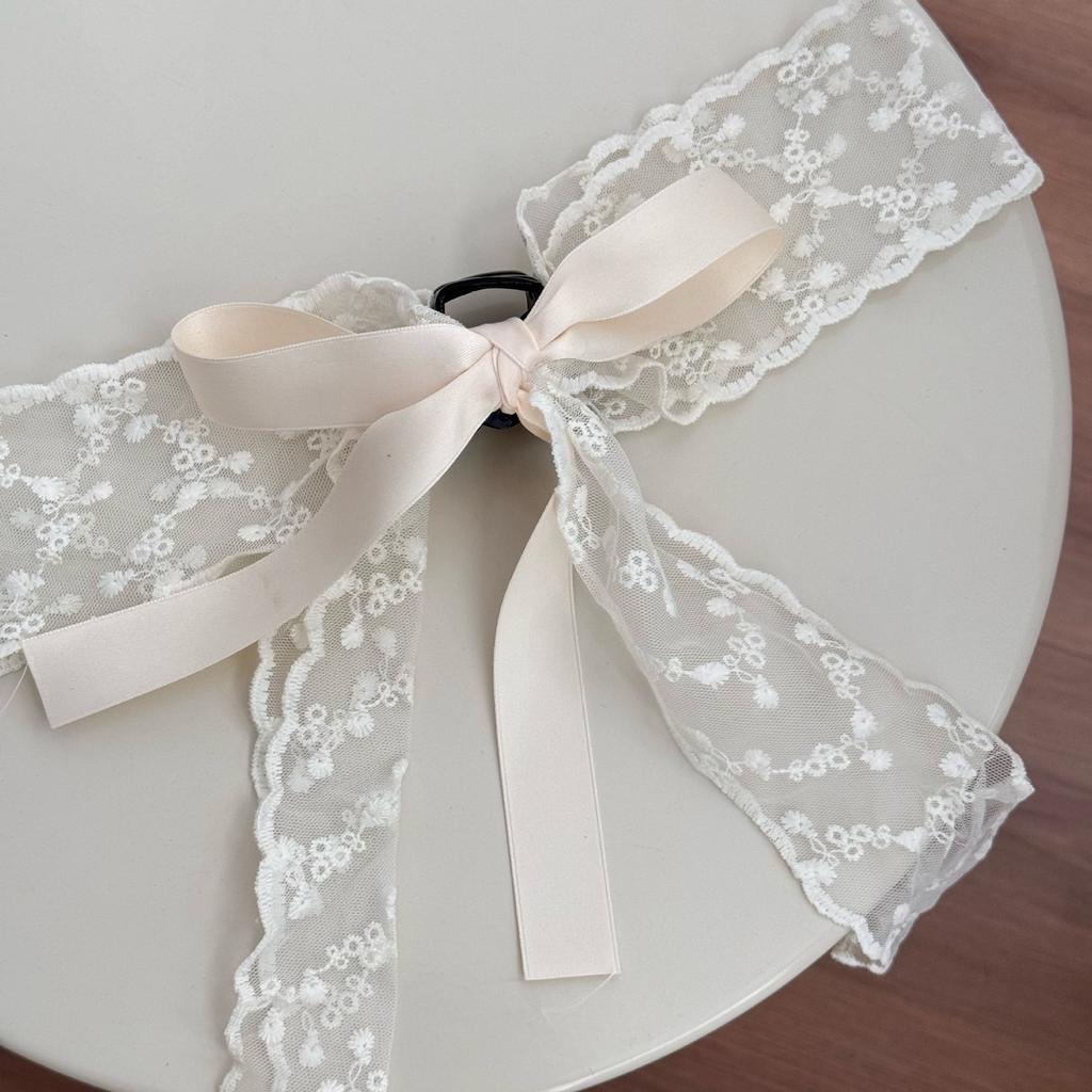 1pc French lace bow tie ribbon hair clip for women, summer half-updo, back of the head, pin curl hair clip.