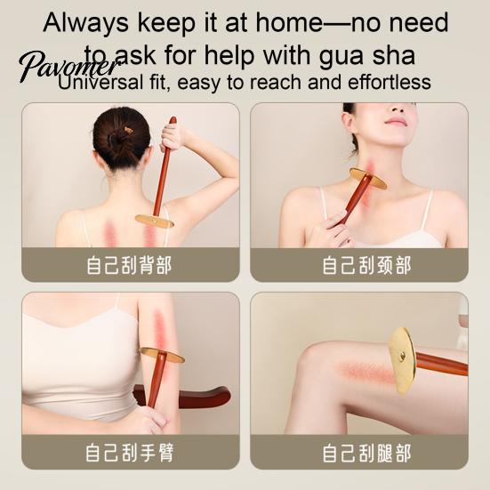Deep Tissue Trigger Point Tool Brass Gua Sha Scraper, Long Handle Body Massage for Back Ergonomic Wand Neck, Meridian Relaxation Stick Self Care, Home