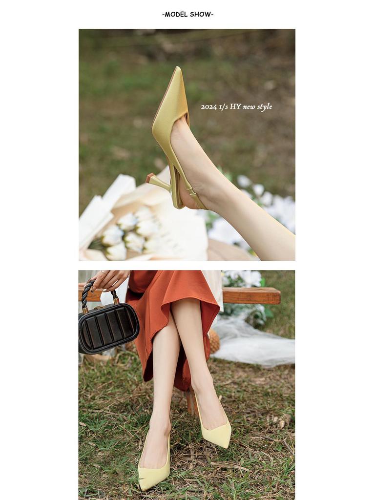 Women's Solid Color Stiletto Heels with Back Strap and Pointed Toe for Spring/Summer 2024