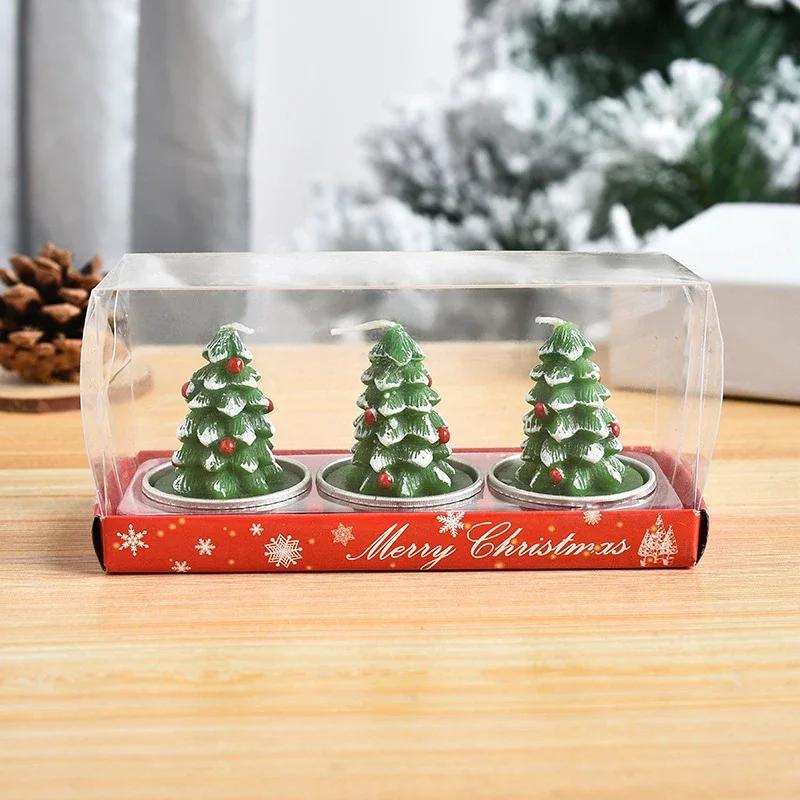 Christmas Craft Gift Candle with Painted Decoration Cartoon Snowman Tree Model Candle Xmas Holiday Home Tabletop Decor Ornament
