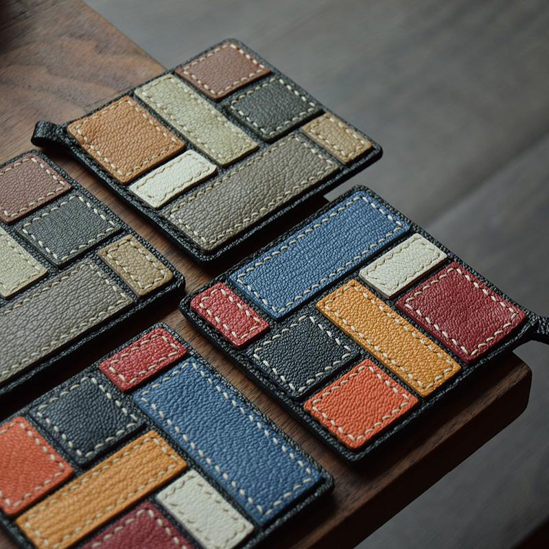 Mondrian Style Leather Handmade Bag Pendant Simple Personality Niche Art Women's Keychain