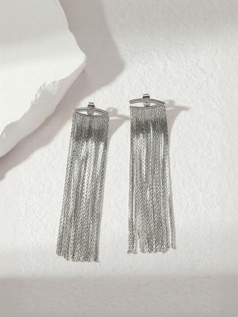 1 Pair Women'S Metal Chain Tassel Earrings, Simple And Elegant Pendant Earrings, Fashionable Jewelry Accessories