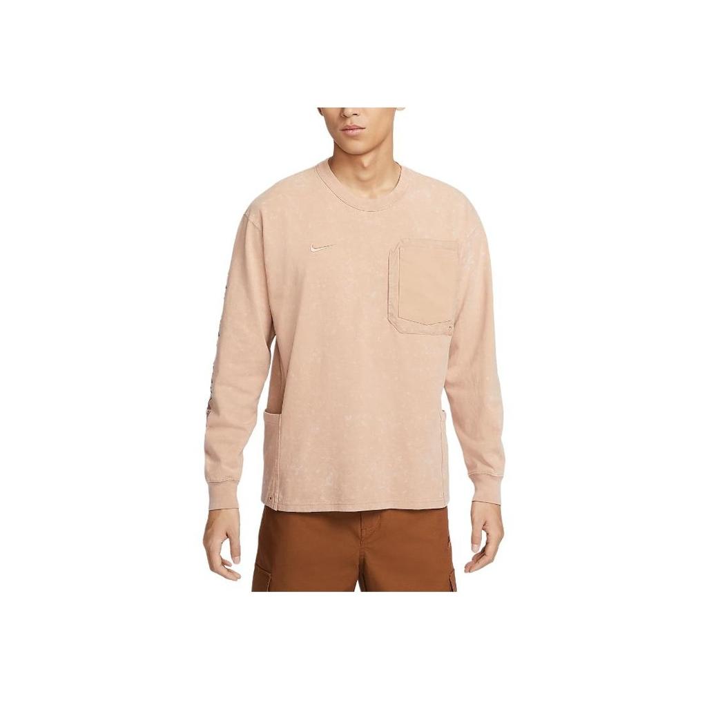 Nike Sportswear Premium Logo Embroidered Crew Neck Casual Long Sleeve T-Shirt Men Tops Light-Khaki FZ6563-200