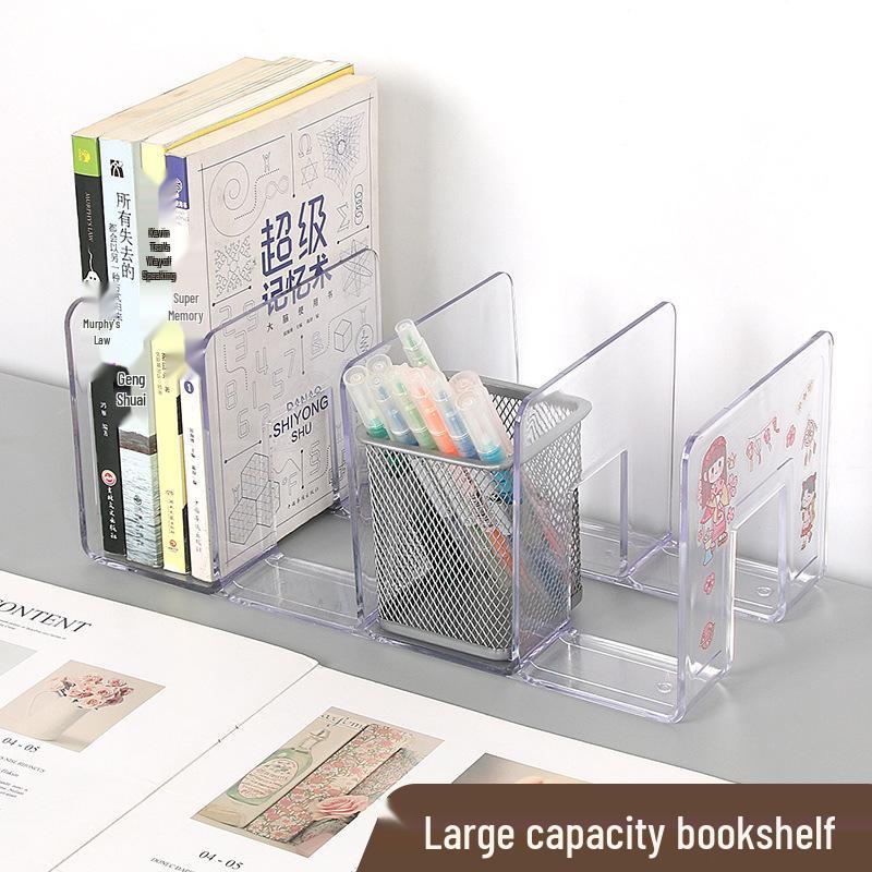 Morandi Stolní stojan na knihy s více přihrádkami: Průhledný úložný regál na čtení se čtyřmi přihrádkami