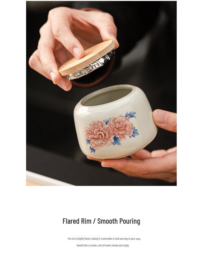 High-grade Beige Ru Kiln Hibiscus Ceramic Tea Set – Includes Teapot, Teacups, and Teaplate for Kung Fu Tea Ceremony, Suitable for Home and Office.