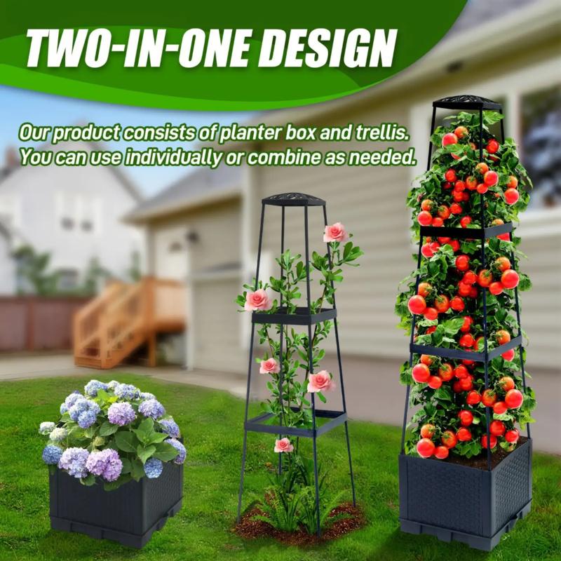 44.8" Extra Tall Self-Watering Tomato Planter 2-in-1 Indoor Outdoor Heavy Duty Plastic Garden Planting Box