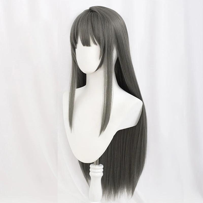 Sakurajima Mai Cosplay Περούκα Rascal Does Not Dream Of Bunny Girl Senpai Μακριά Ίσια Μαύρα Γκρι Μαλλιά Περούκες Άνιμε + Σκουφάκι Περούκας