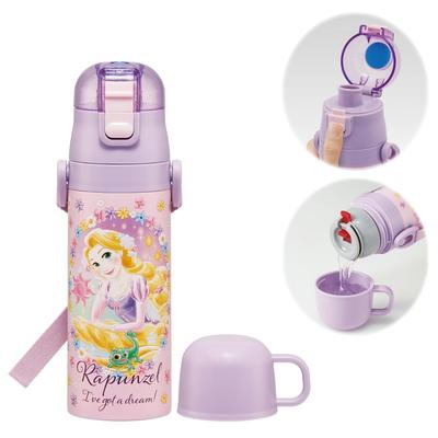 Water Direct Drink Cup Drink Disney Stainless Sports Water Kids' Bottle, 2-Way Design, (470ml) / (430ml), Tangled, 25cm, Steel, Insulated,