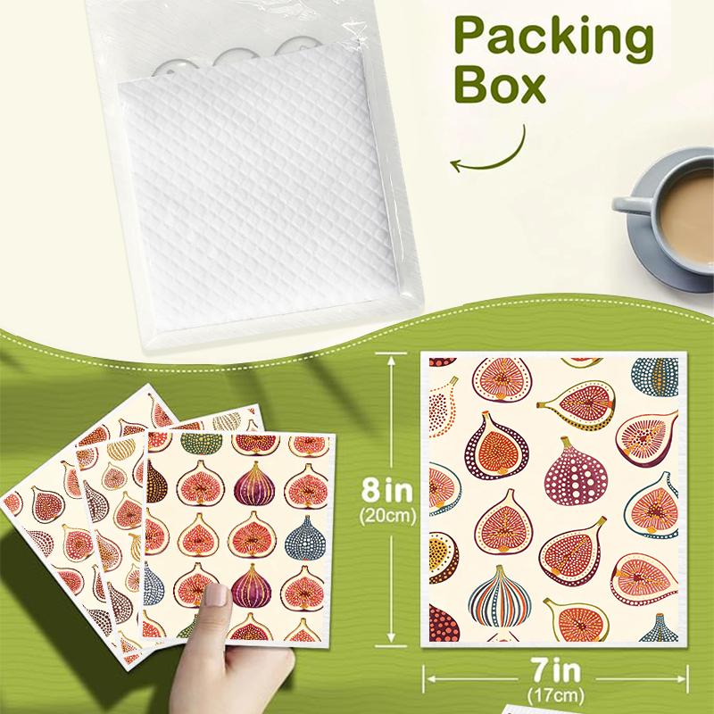 6PCS Cleaning Dishcloths Reusable Kitchen Dish Towels Vintage Fig Fruits Pattern Dishcloth Absorbent Lint Free Cloth Washable Duster Rags Tea Towels