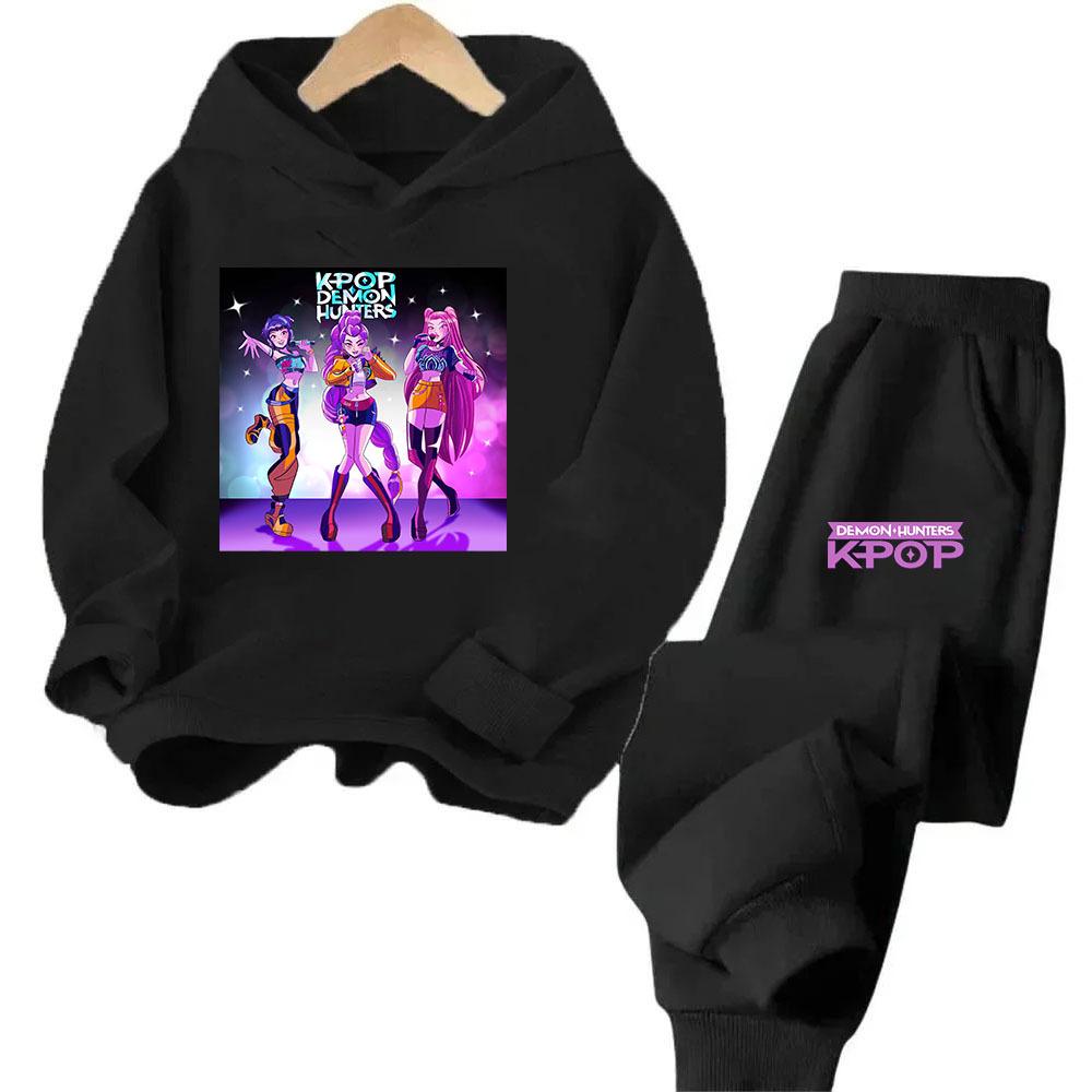 Kpop Witch Hunt Cartoon Fashion Boys Girls Casual Loose Printed Warm Comfortable Hoodie Pants Set