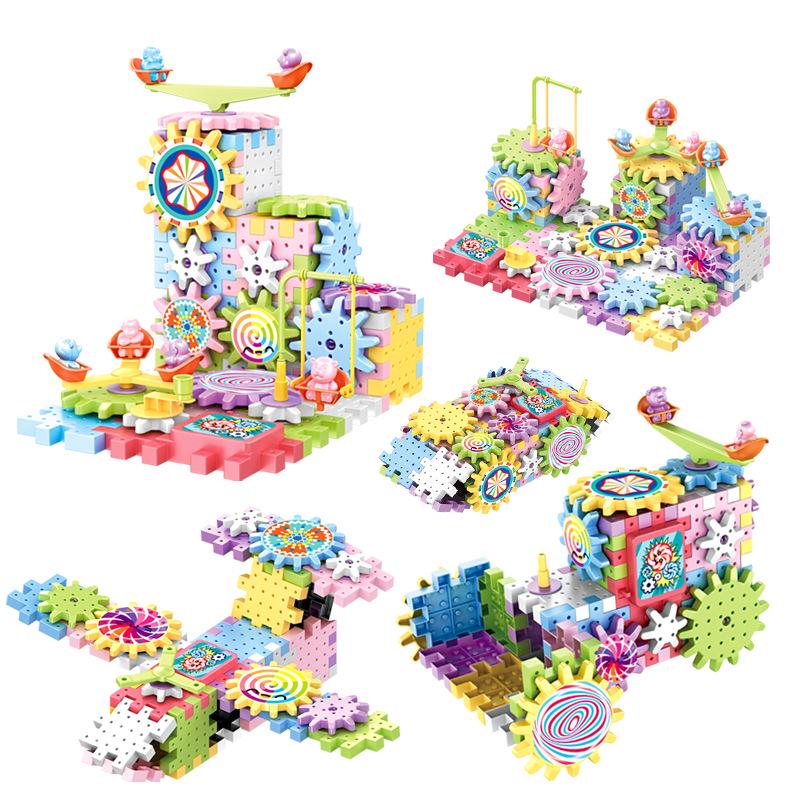Adjustable Electric Gear Building Blocks Toy Set for Girls and Boys, Educational Puzzle for Ages 3-6
