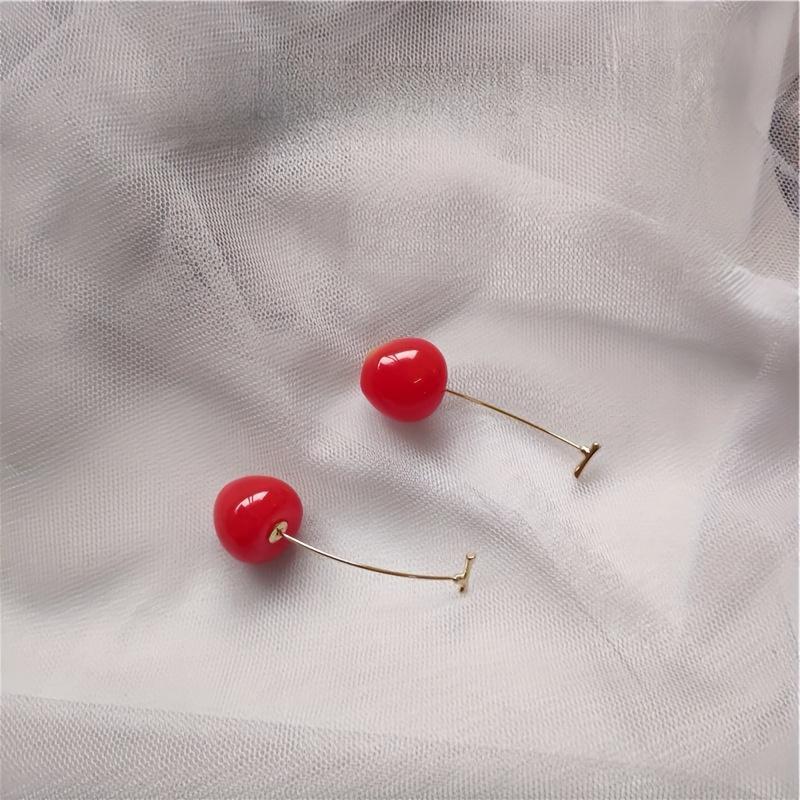2Pcs Red Cherry Fruit Stud Earrings For Women Cute Dangle Cartilage Tragus Conch Piercing Jewelry Gift