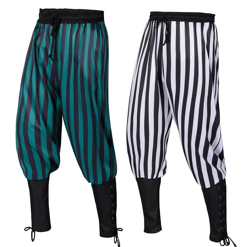 2025 Men's Medieval Striped Pirate Leggings Cosplay Costume Pants