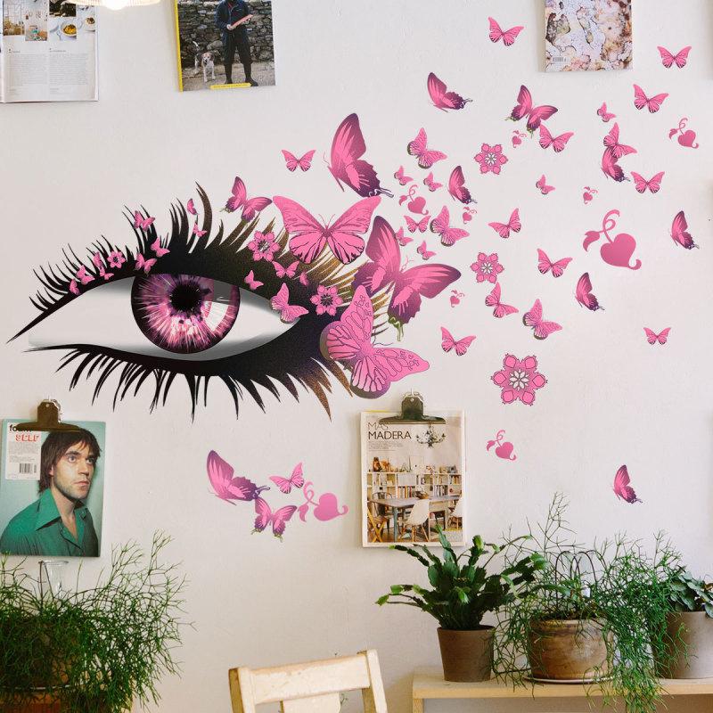 Vivid Wall  Stickers Eyelashes Butterfly Removable Decoration For Living Room Bedroom Background