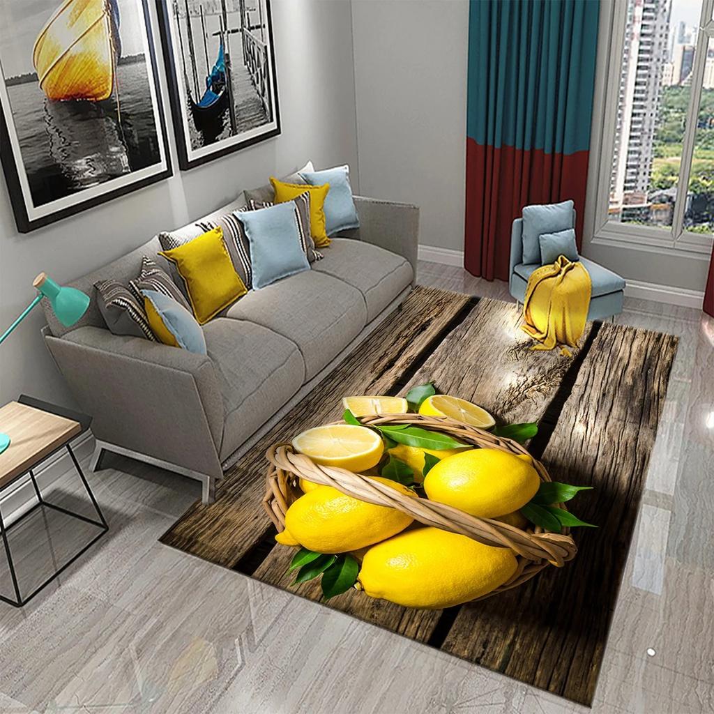 Yellow And Green Lemon Carpet Fresh Fruit Pattern Doormat Bathroom Kitchen Non-Slip Carpet Bedroom Living Room Decor