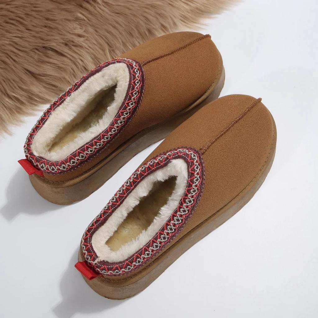 Schneestiefel für Damen im Winter, neue warme Kaschmir-Sohle, dicke Sohle, ohne Fersenbedeckung, Haarhalbschuh, Baumwollschuhe für Damen