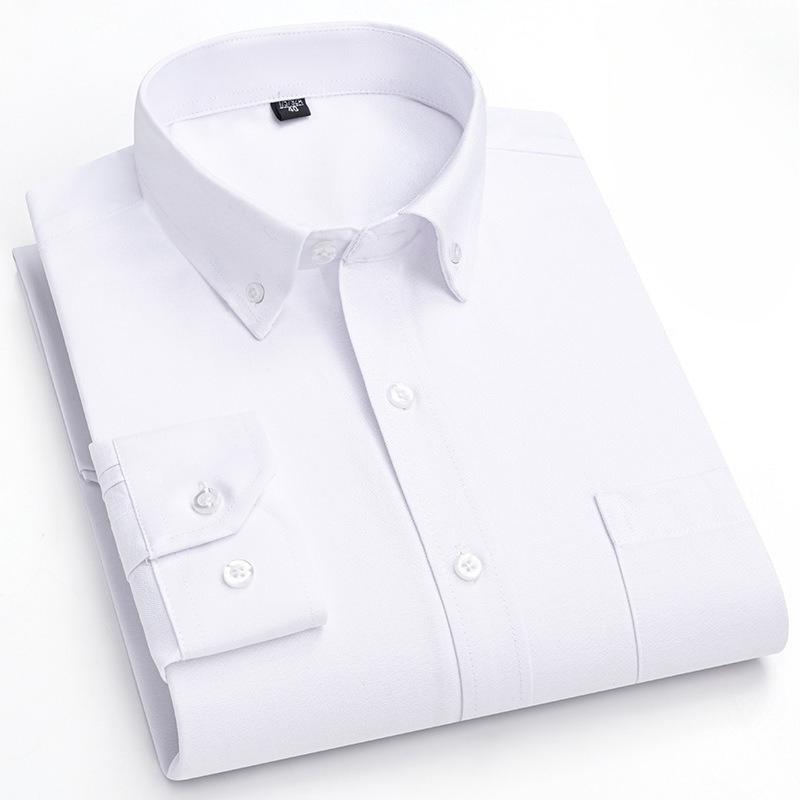 New Pure Cotton Business Men Oxford Shirt Long Sleeve Casual Plaid Striped with Chest Pocket Non-iron Autumn Spring