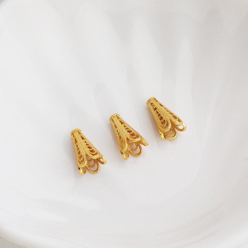 Gold-Plated Trumpet Flower Tassel Jewelry Bead Base for DIY Crafts