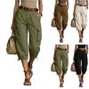 Women’s Casual Loose Fit Drawstring Hem Cropped Cargo Pants with Pockets for Outdoor and Daily Wear