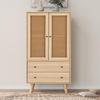 Flieks Chest of Drawers with 2 Large Drawers and 2 Doors, Bathroom Cabinet Made of Wood with Rattan Doors, 60 X 40 X 120 Cm