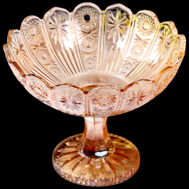 Flavinmci Engraved Crystal Glass Pedestal Fruit Bowl