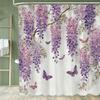 1pc Purple Flower Printed Waterproof Shower Curtain With 12 Plastic Hooks, Bathroom Divider, Bathroom Decor Window Curtain