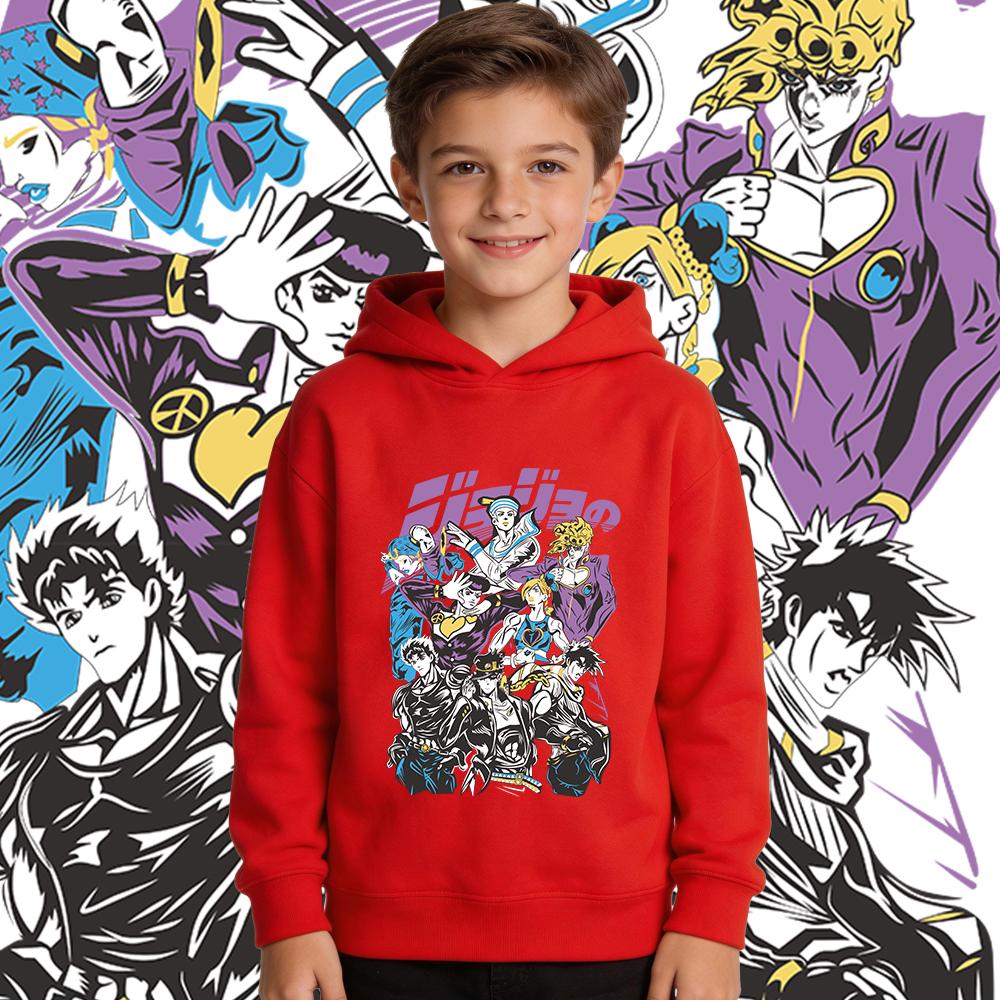 Jojo Characters Anime Print Fleece Pullover Hoodie Boys Girls Kids Warm Thick Sweatshirt for Autumn Winter
