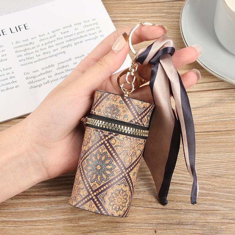 Vintage Mini Bucket Coin Purse Embroidery Lipstick Storage Bag Keychain Earphone Bag Small Bag Pendant  Accessories