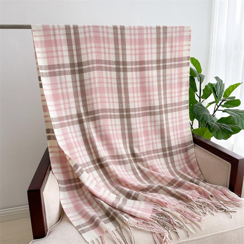 Unisex Korean Plaid Thick Winter Scarf with Tassels - Imitation Cashmere Shawl