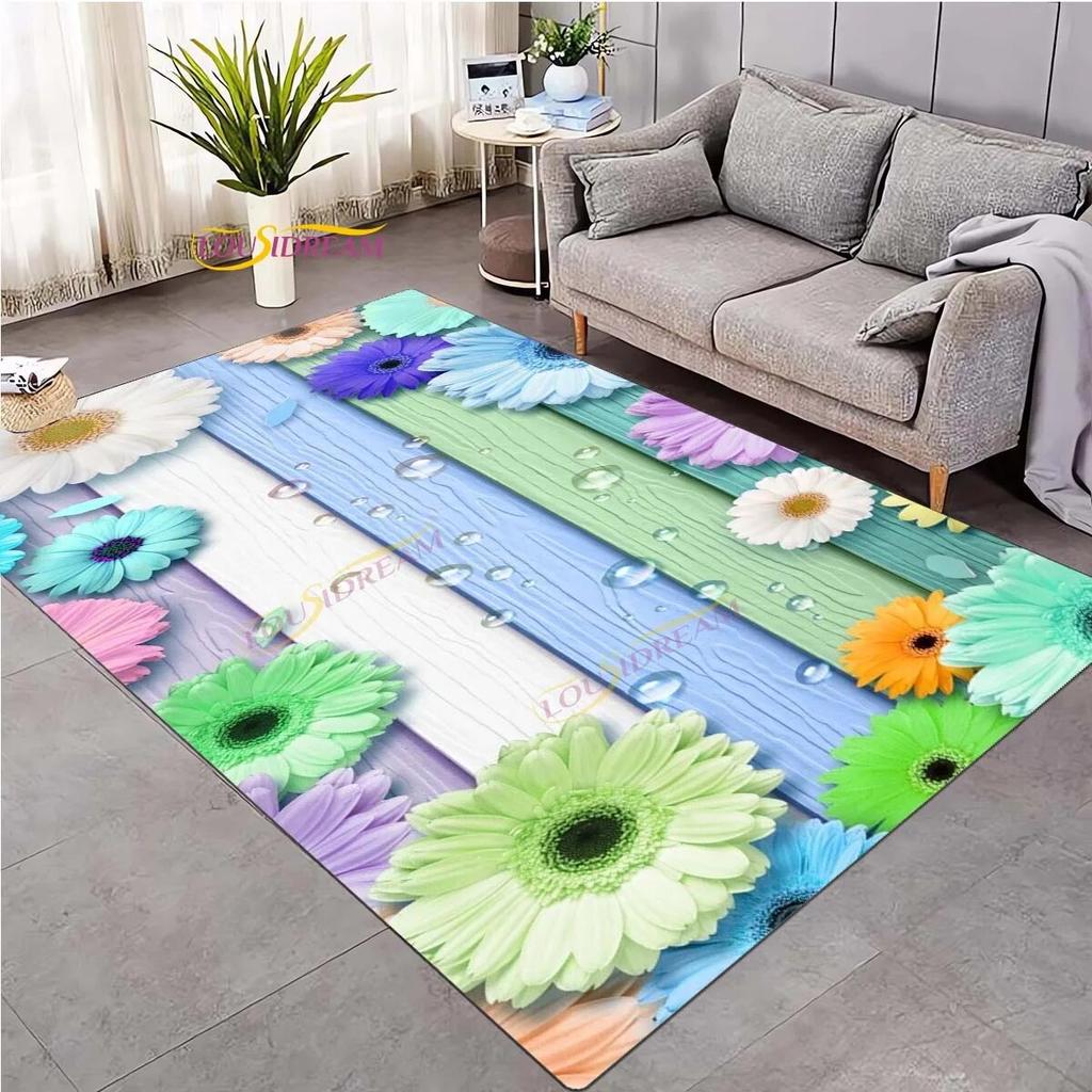 Koberec 3D Daisy Flowers Butterflies Velkoplošné koberce Barevný Butterfly Sunflower Koberec do obývacího pokoje Ložnice Herna Domácí dekorace