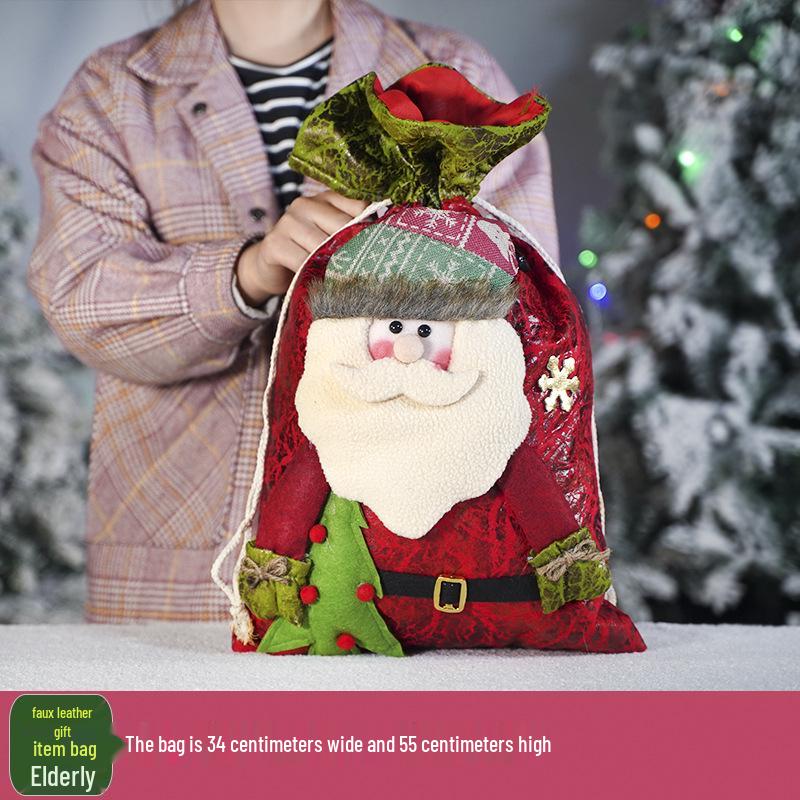 Three-Dimensional Santa Claus Burlap Backpack Candy Bag - Large Christmas Gift Decoration