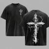 Retro Black Acid Washed Gothic T-shirt Washed Y2K T-shirt for Men's Summer New Casual Unisex T-shirt