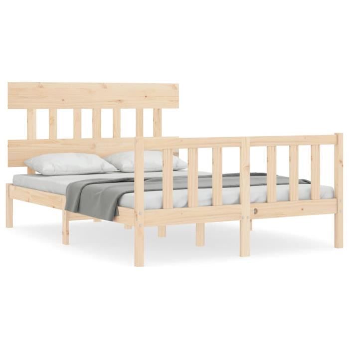 VidaXL Bed Frame with Headboard 140x200 Cm Solid Wood 3193336