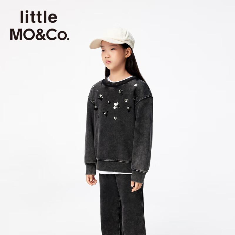 little MO&Co. Girls  Beaded Embroidered Cotton Sweatshirt 150