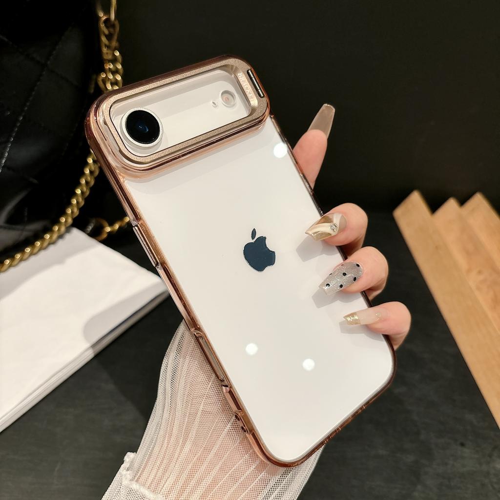 Crystal Transparent Metal Lens Holder Case For iPhone 17 Air 16 16E 15 14 13 12 Plus Pro Max Camera Bracket Protection Covers