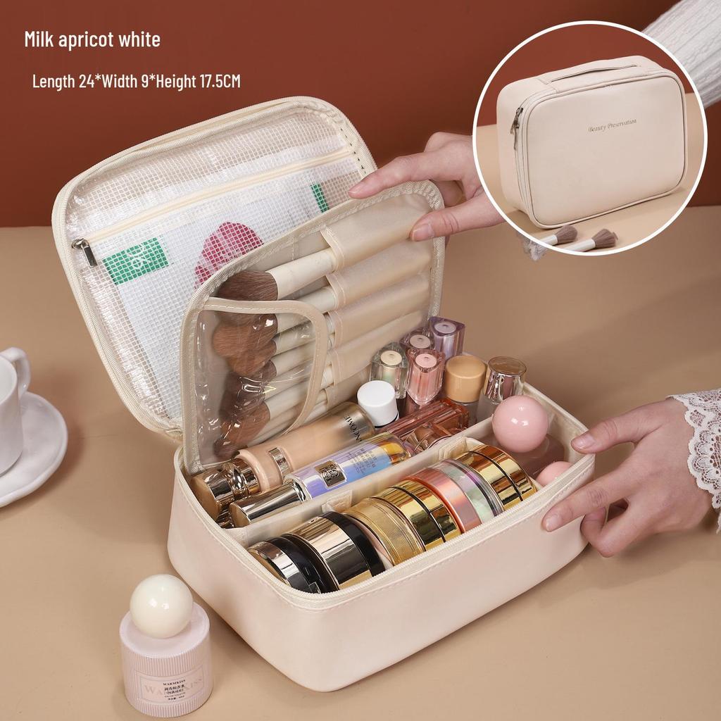 Waterproof PU Large Capacity Women's Makeup & Toiletry Bag with Partitioned Layers and Sturdy Design
