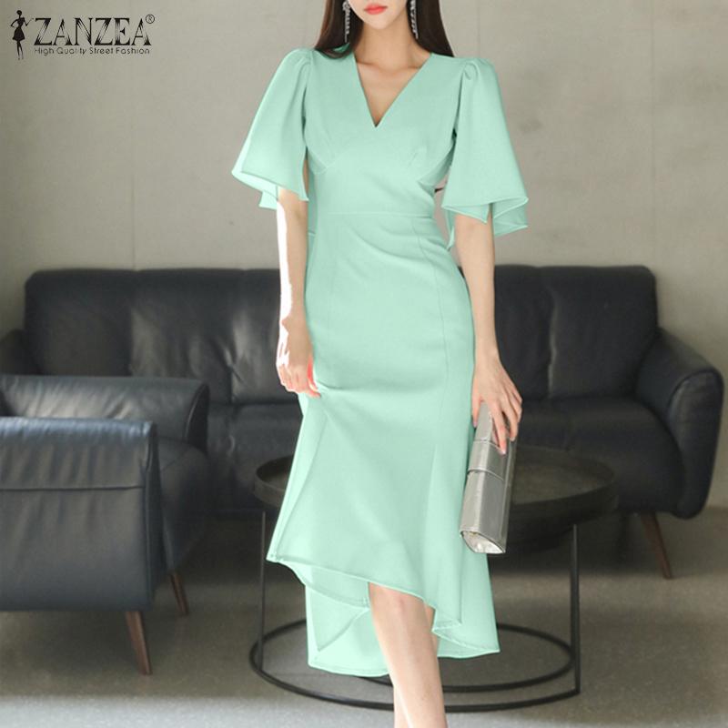 

ZANZEA женское элегантное тонкое длинное платье русалки с рюшами и рукавами