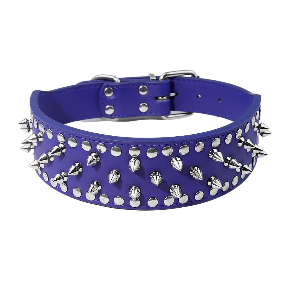 Width 2 Inch Anti-bite Spiked Dog Collars Adjustable Microfiber Leather Necklace Sharp Rivets Pet Collar Outdoor Dog Walking
