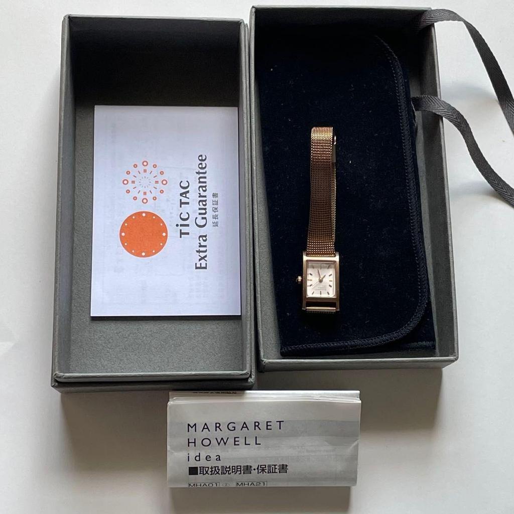 Used MARGARET HOWELL idea Margaret Howell Watch Square Pink Gold Mesh Belt
