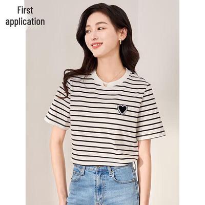 Women's Striped Cotton Round Neck T-shirt