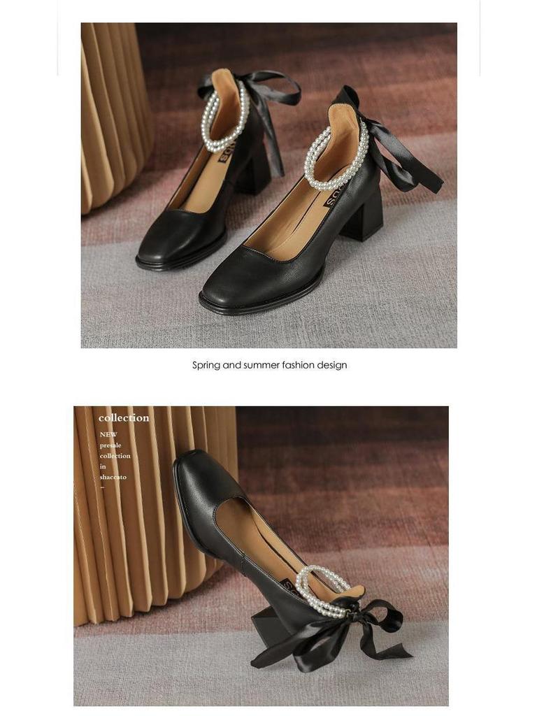 French Square Toe Chunky Heel Mary Jane High Heels - Versatile Spring/Autumn Style for 2025