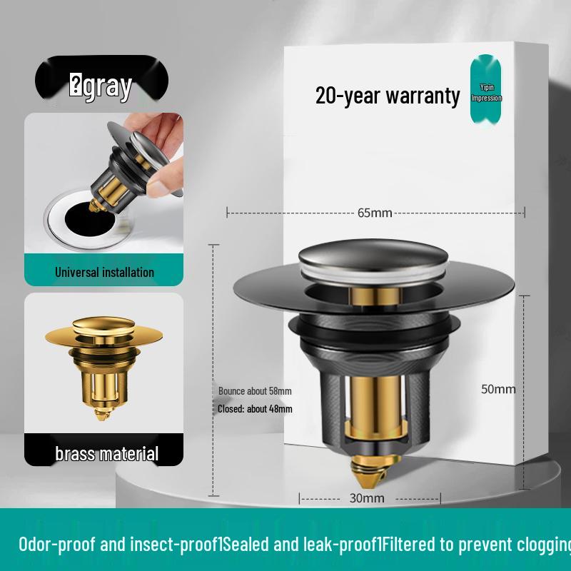 Universal Press-Type Pop-Up Washbasin Stopper Cover, Leak-Proof Core Drain for Countertop Basin