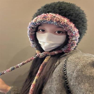 Winter Women Warm Ear Protecting Cap Fashionable And Versatile Knitted Cap Dual Purpose Crossbody Bag Hooded Cap