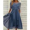 Elegant European Long Evening Gown Chiffon Lace Hollow Bridesmaid Dress