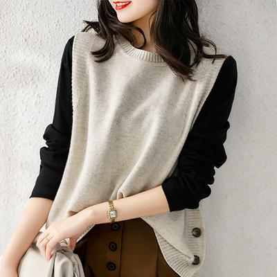 Pulover cu decolteu O Veste Femei Elegante, largi, fără mâneci, tricotate, cu butoane laterale, perfecte, elegante, populare, pline