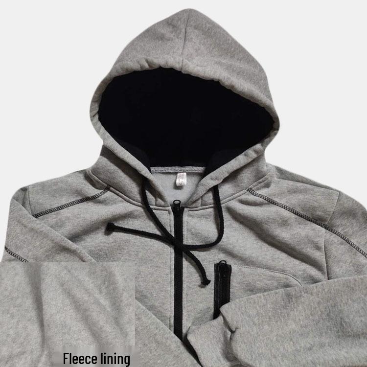 2026 Men's Casual Zipper Hoodie & Sweatpants Set - Solid Color