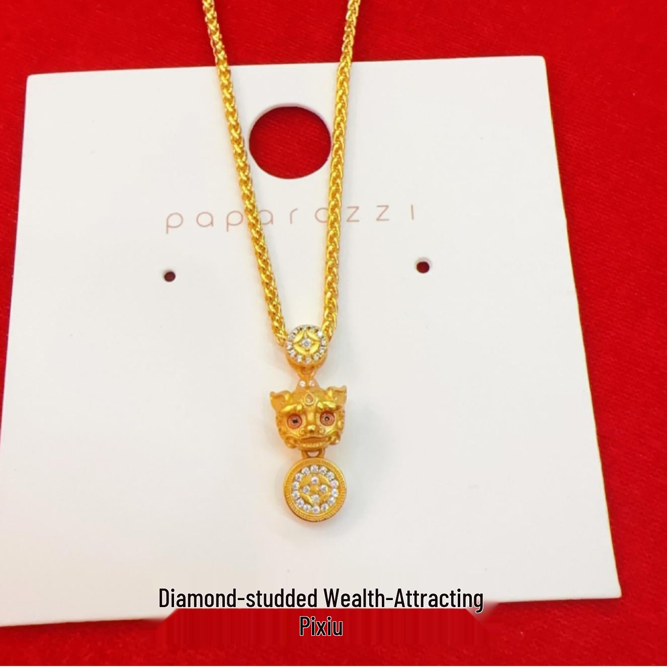 Кулон Пиксиу Вэй Сюэ: Привлекающая богатство, Золотой тон, 3D гравировка, Цепочка для свитера в китайском стиле