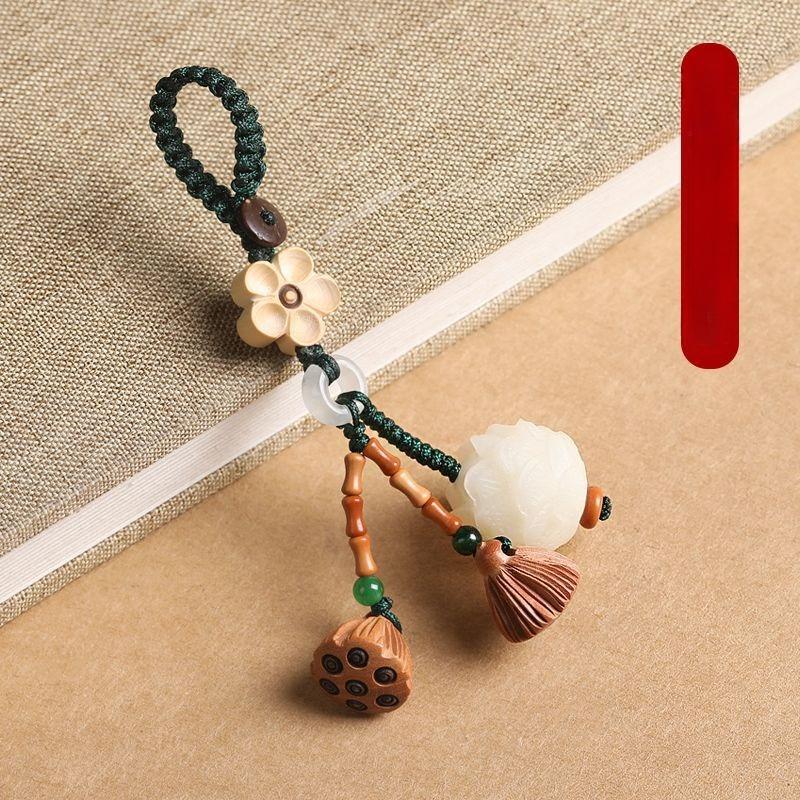 1Pc Bodhi Lotus Car Keychain Exquisite Pendant Jewelry Mahogany Mobile Phone Lotus Pod Pendant Men's and Women's Mobile Phone Chain Pendant