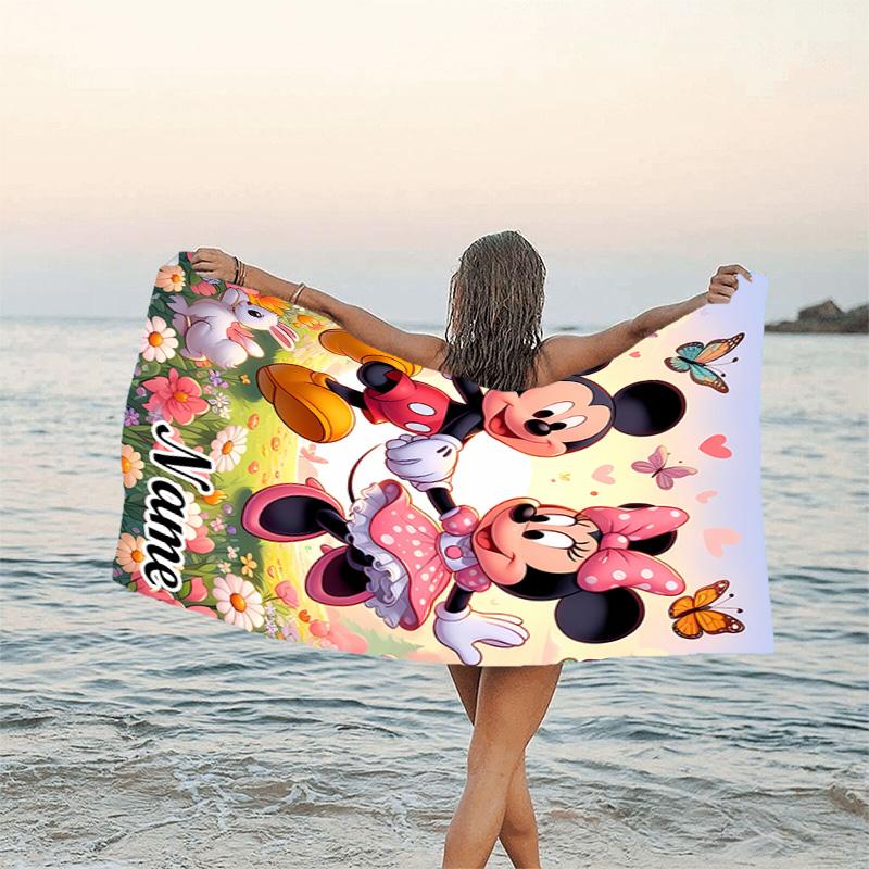 1pc Mickey12 Beach Towel with Custom Name, Beach/Swimming/Bath/Picnic/Camping Towel, Suitable for Seaside Beaches
